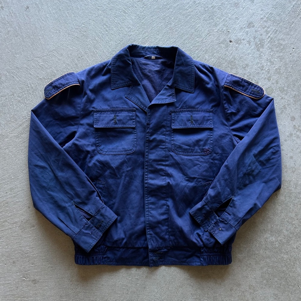 Vintage 70s Romanian Military Field Jacket Size 46 Large Navy Blue Utility Work